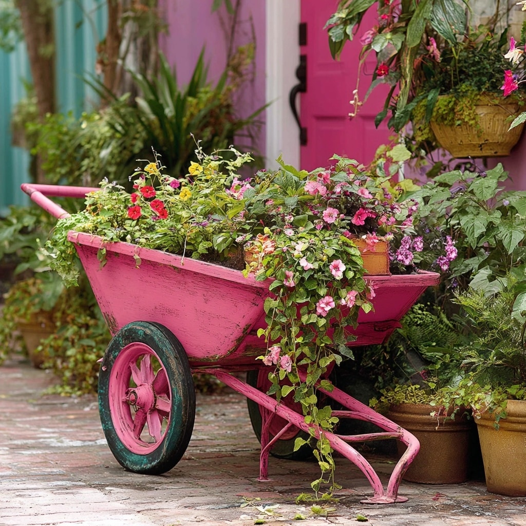  Colorful Pink Wheelbarrow Planter