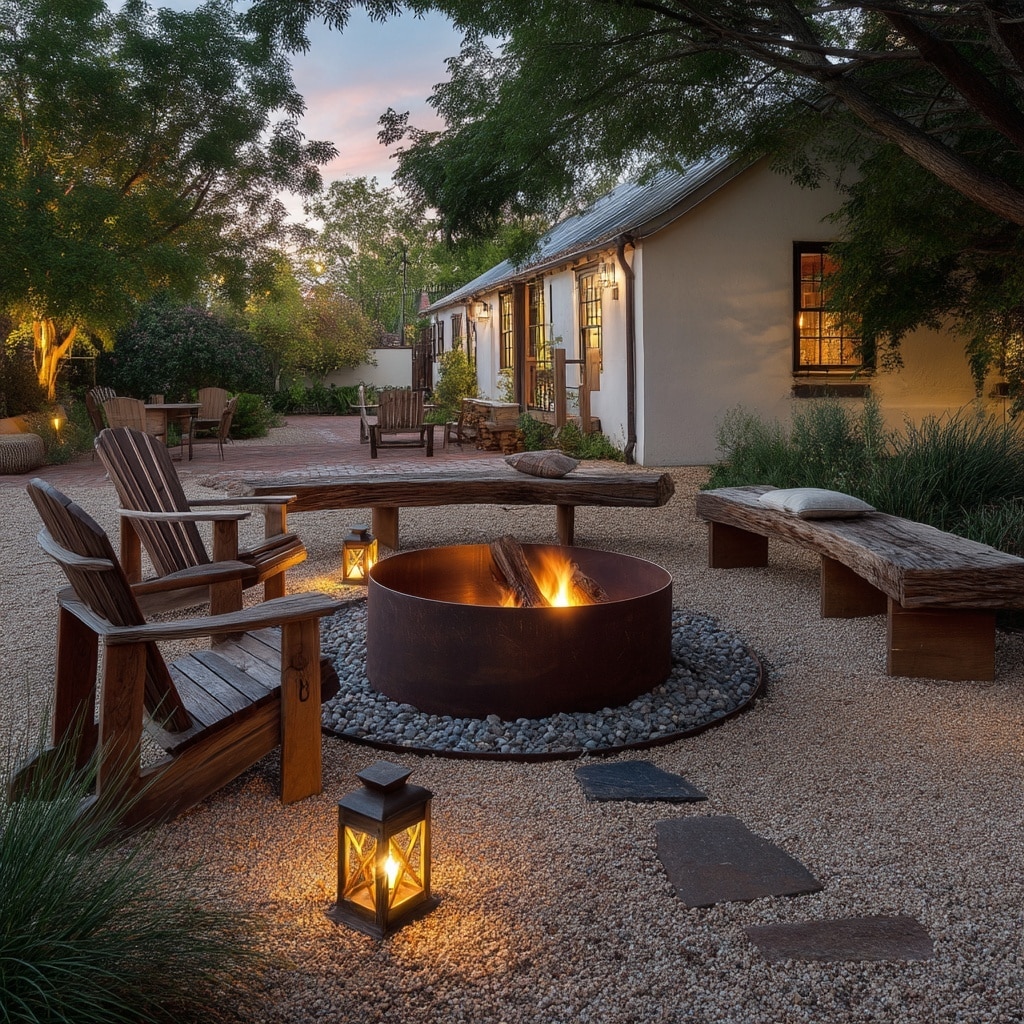 10+ Grassless Backyard Ideas That Are Low Maintenance 9 Gravel Fire Pit Zone with Seating Ring