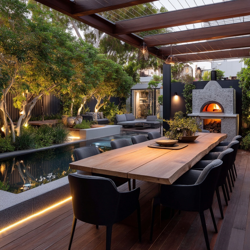 Large Backyard Landscaping Ideas for Functional Outdoor Living 6 Create an Alfresco Dining Area for Shared Meals