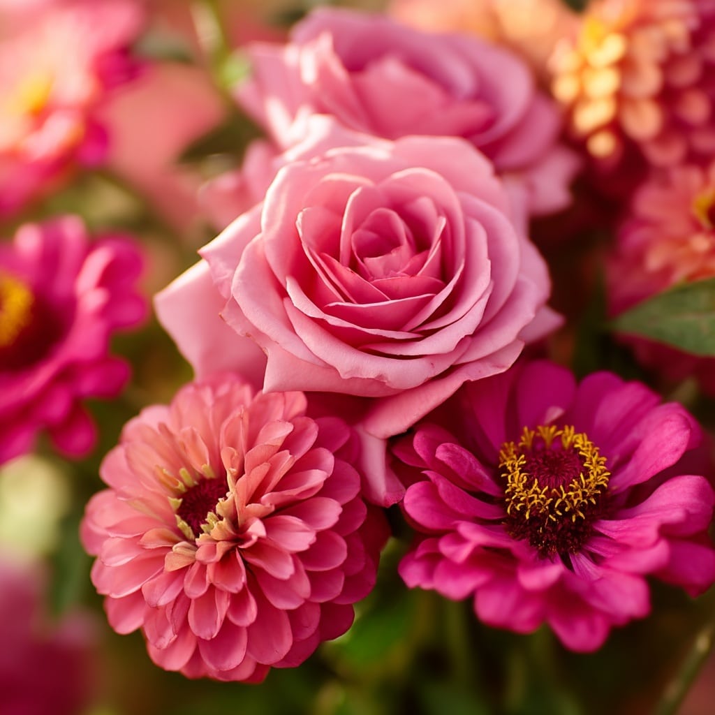 5 Stunning Types of Pink Flowers for Every Season 3 Roses & Zinnias